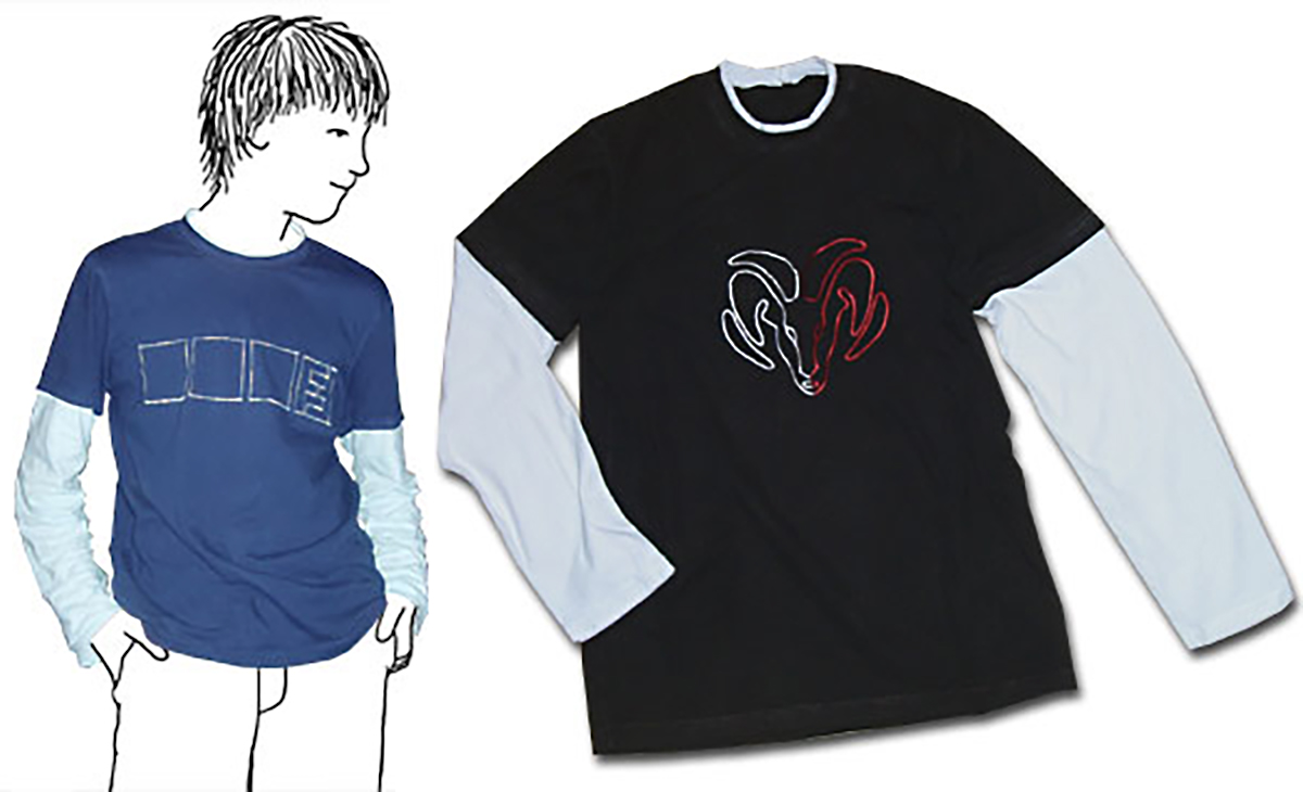 alte T-Shirts mit Kurbelstickerei