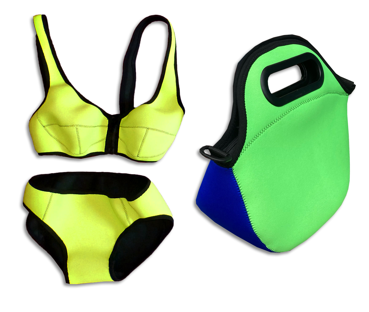 Bikini und Tasche aus Neopren