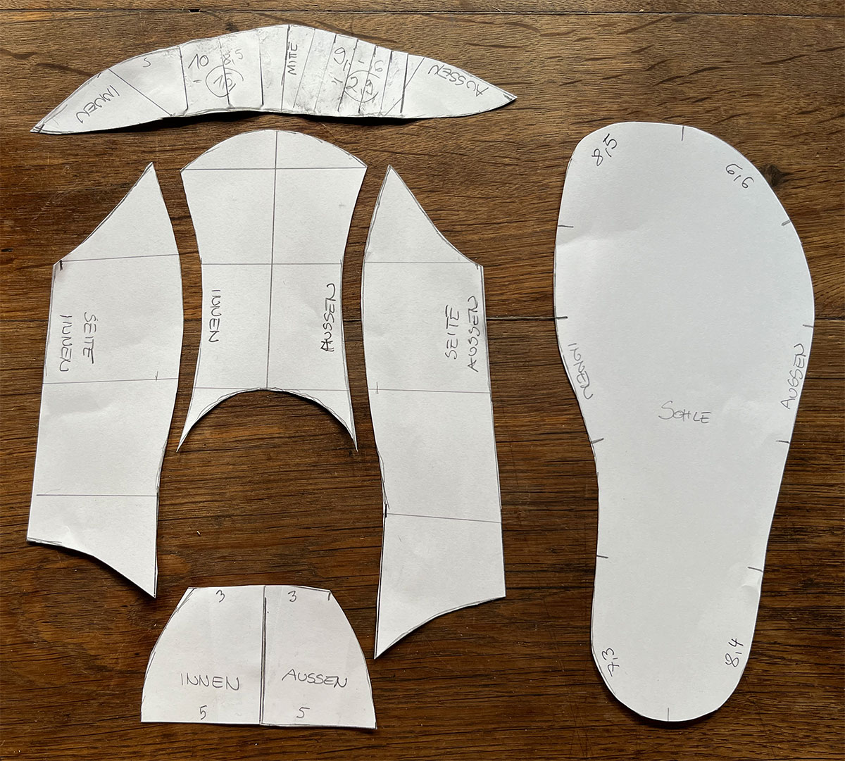 Das fertige Schnittmuster für Schuhe
